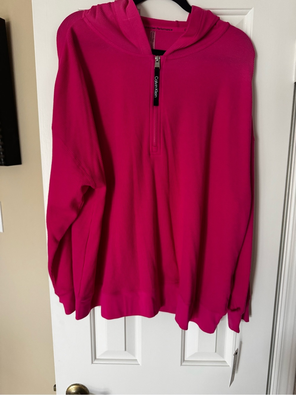 Calvin Klein Women's Bright Fuchsia Half-Zip Hooded Pullover